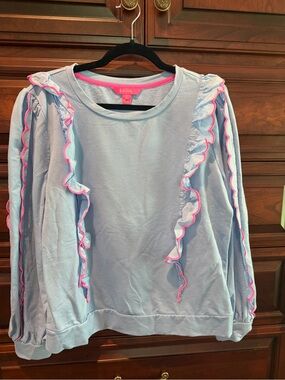 Lilly Pulitzer Light Blue Sweatshirt with Pink Trim Ruffles